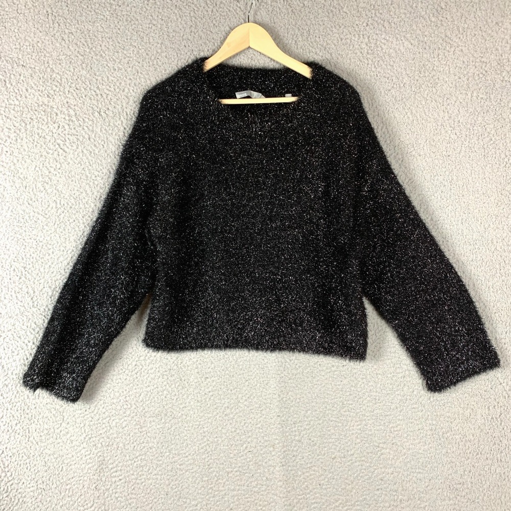 Vince Sweater Women Small Black Lurex Eyelash Metallic Flare Textured Occasion‎